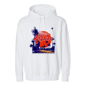 Santa Monica Los Angeles Palm Trees Scenic Garment-Dyed Fleece Hoodie