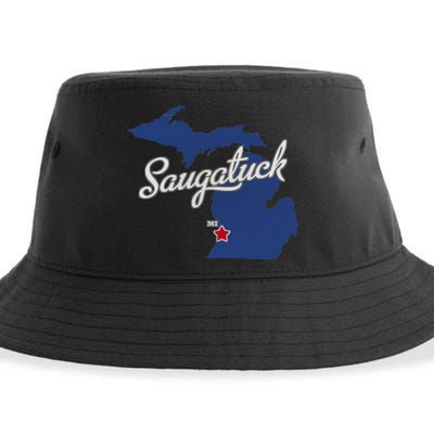 Saugatuck Michigan MI Map Sustainable Bucket Hat