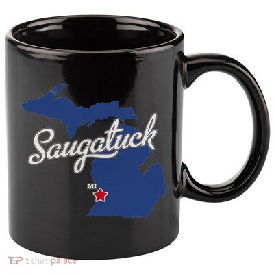 Saugatuck Michigan MI Map 11oz C Handle Ceramic Mug