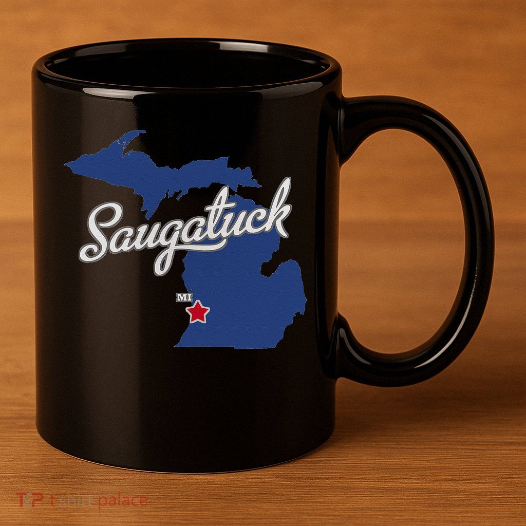 Saugatuck Michigan MI Map 11oz C Handle Ceramic Mug