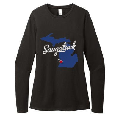 Saugatuck Michigan MI Map Womens CVC Long Sleeve Shirt