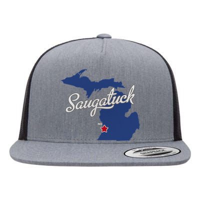 Saugatuck Michigan MI Map Flat Bill Trucker Hat