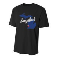 Saugatuck Michigan MI Map Youth Performance Sprint T-Shirt