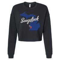 Saugatuck Michigan MI Map Cropped Pullover Crew