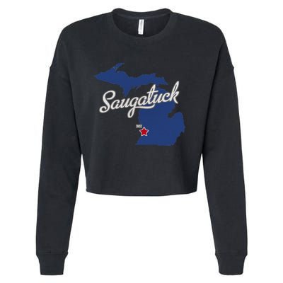 Saugatuck Michigan MI Map Cropped Pullover Crew