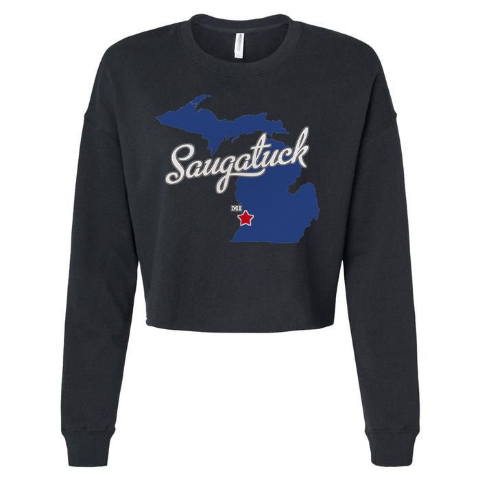Saugatuck Michigan MI Map Cropped Pullover Crew