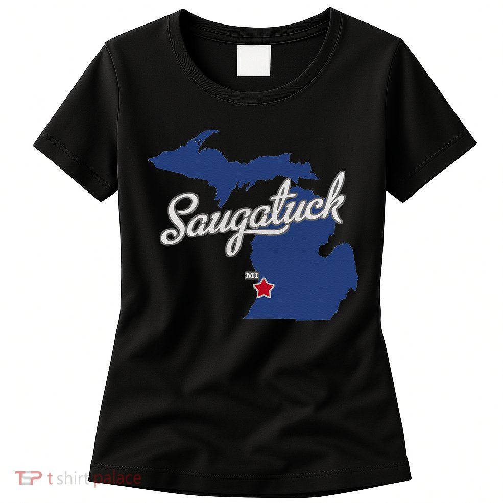 Saugatuck Michigan MI Map Womens T-Shirt