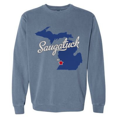 Saugatuck Michigan MI Map Garment-Dyed Sweatshirt