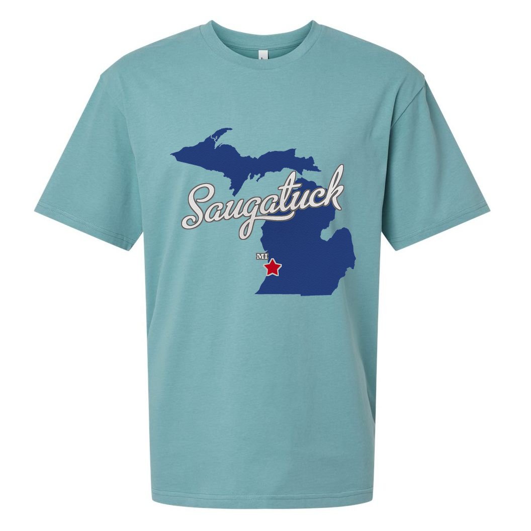 Saugatuck Michigan MI Map Sueded Cloud Jersey T-Shirt