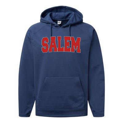 Salem Ma Massachusetts Varsity Style Usa Vintage Sports Gift Performance Fleece Hoodie