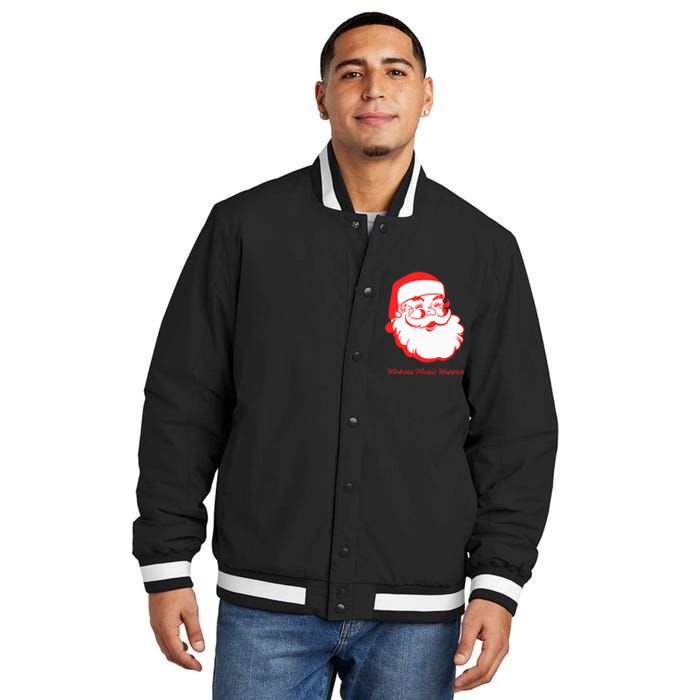 Santa Making Magic Happen  Classic  Insulated Varsity Jacket