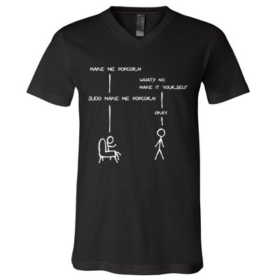 Sudo Make Me Popcorn - Funny Programming Jokes V-Neck T-Shirt