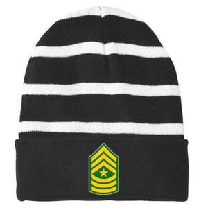 Sergeant Major Military Badge Striped Beanie with Solid Band