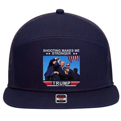 Shooting Makes Me Stronger Trump 2024 7 Panel Mesh Trucker Snapback Hat