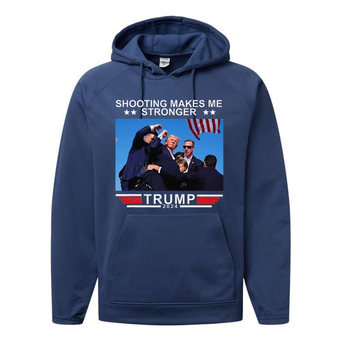 Shooting Makes Me Stronger Trump 2024 Performance Fleece Hoodie