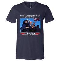 Shooting Makes Me Stronger Trump 2024 V-Neck T-Shirt