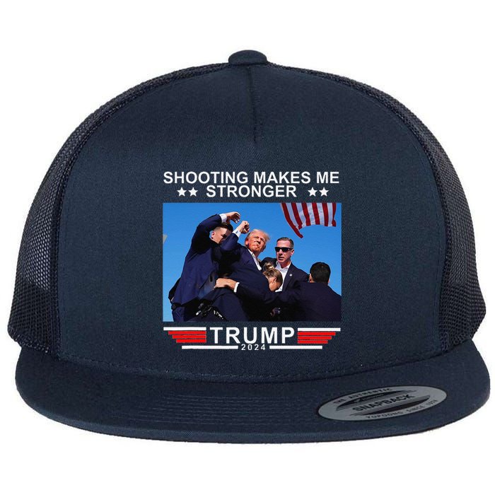 Shooting Makes Me Stronger Trump 2024 Flat Bill Trucker Hat