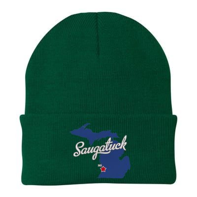 Saugatuck Michigan MI Map Knit Cap Winter Beanie