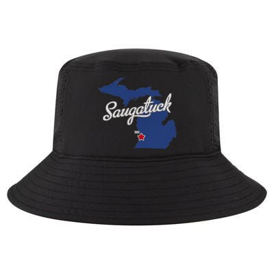 Saugatuck Michigan MI Map Cool Comfort Performance Bucket Hat