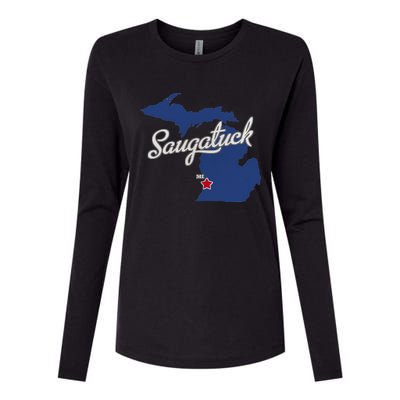 Saugatuck Michigan MI Map Womens Cotton Relaxed Long Sleeve T-Shirt