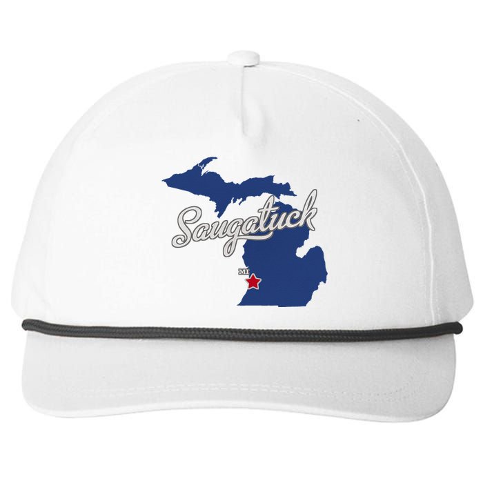 Saugatuck Michigan MI Map Snapback Five-Panel Rope Hat