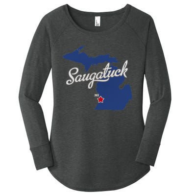 Saugatuck Michigan MI Map Women's Perfect Tri Tunic Long Sleeve Shirt