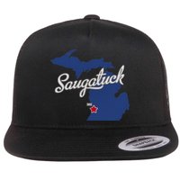 Saugatuck Michigan MI Map Flat Bill Trucker Hat