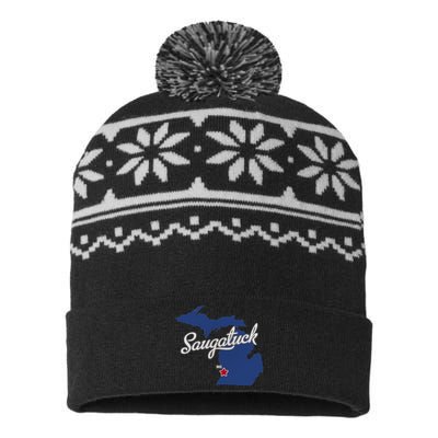 Saugatuck Michigan MI Map USA-Made Snowflake Beanie