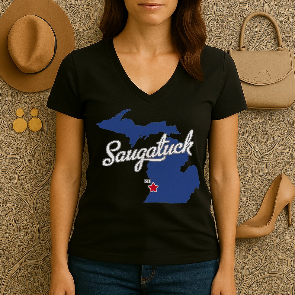 Saugatuck Michigan MI Map Women's V-Neck T-Shirt