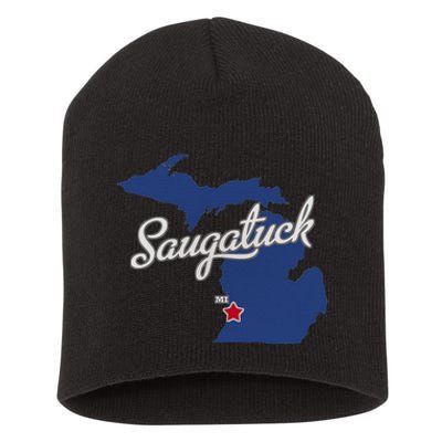 Saugatuck Michigan MI Map Short Acrylic Beanie