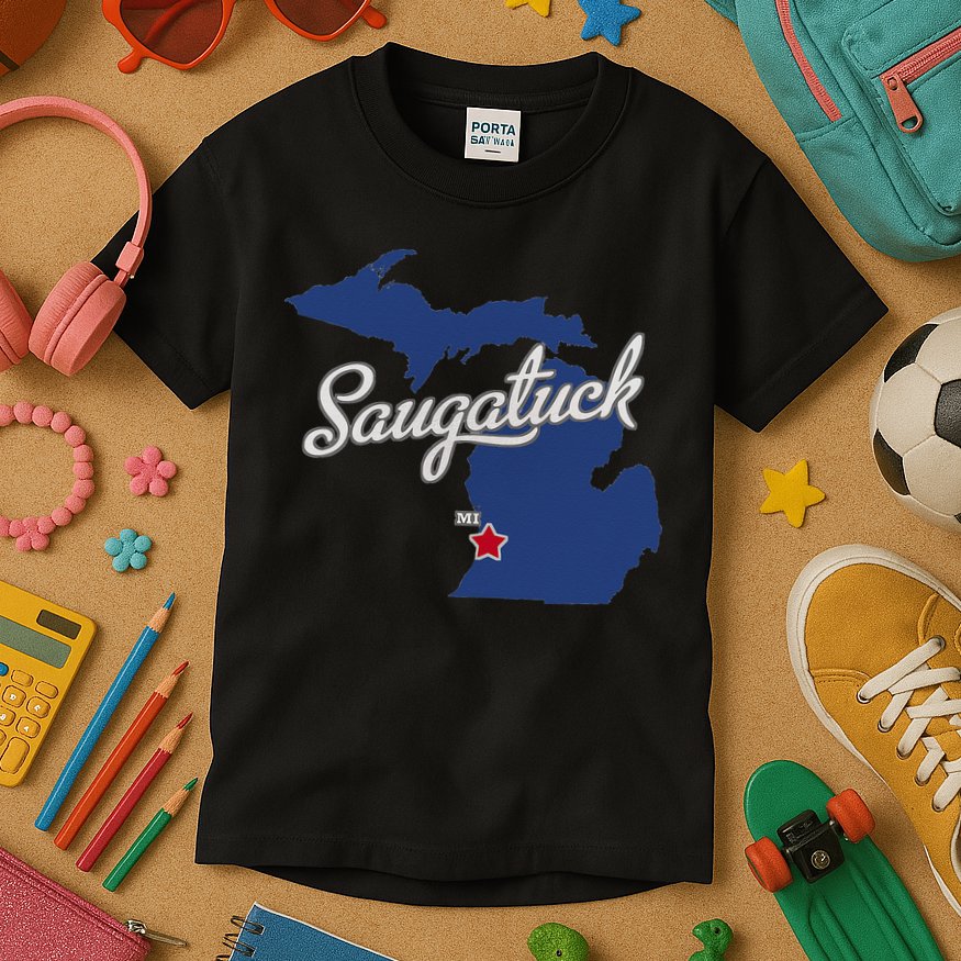 Saugatuck Michigan MI Map Kids T-Shirt