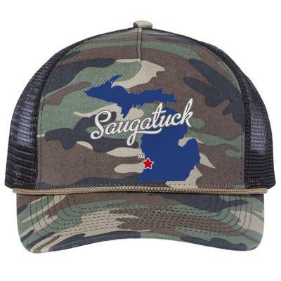 Saugatuck Michigan MI Map Retro Rope Trucker Hat Cap