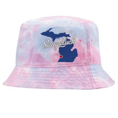 Saugatuck Michigan MI Map Tie-Dyed Bucket Hat