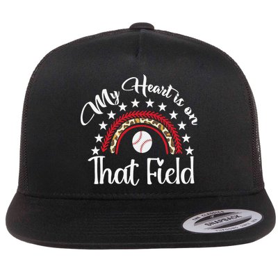 Softball Mom My Heart Is On That Field Women Mother Day Flat Bill Trucker Hat