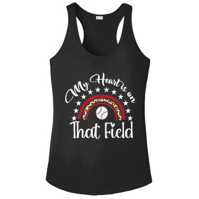 Softball Mom My Heart Is On That Field Women Mother Day Ladies PosiCharge Competitor Racerback Tank