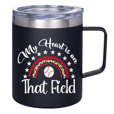 Softball Mom My Heart Is On That Field Women Mother Day 12oz Stainless Steel Coffee Mug