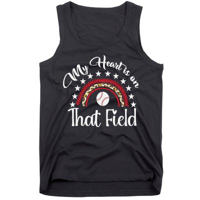 Softball Mom My Heart Is On That Field Women Mother Day Tank Top