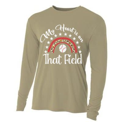 Softball Mom My Heart Is On That Field Women Mother Day Cooling Performance Long Sleeve Crew