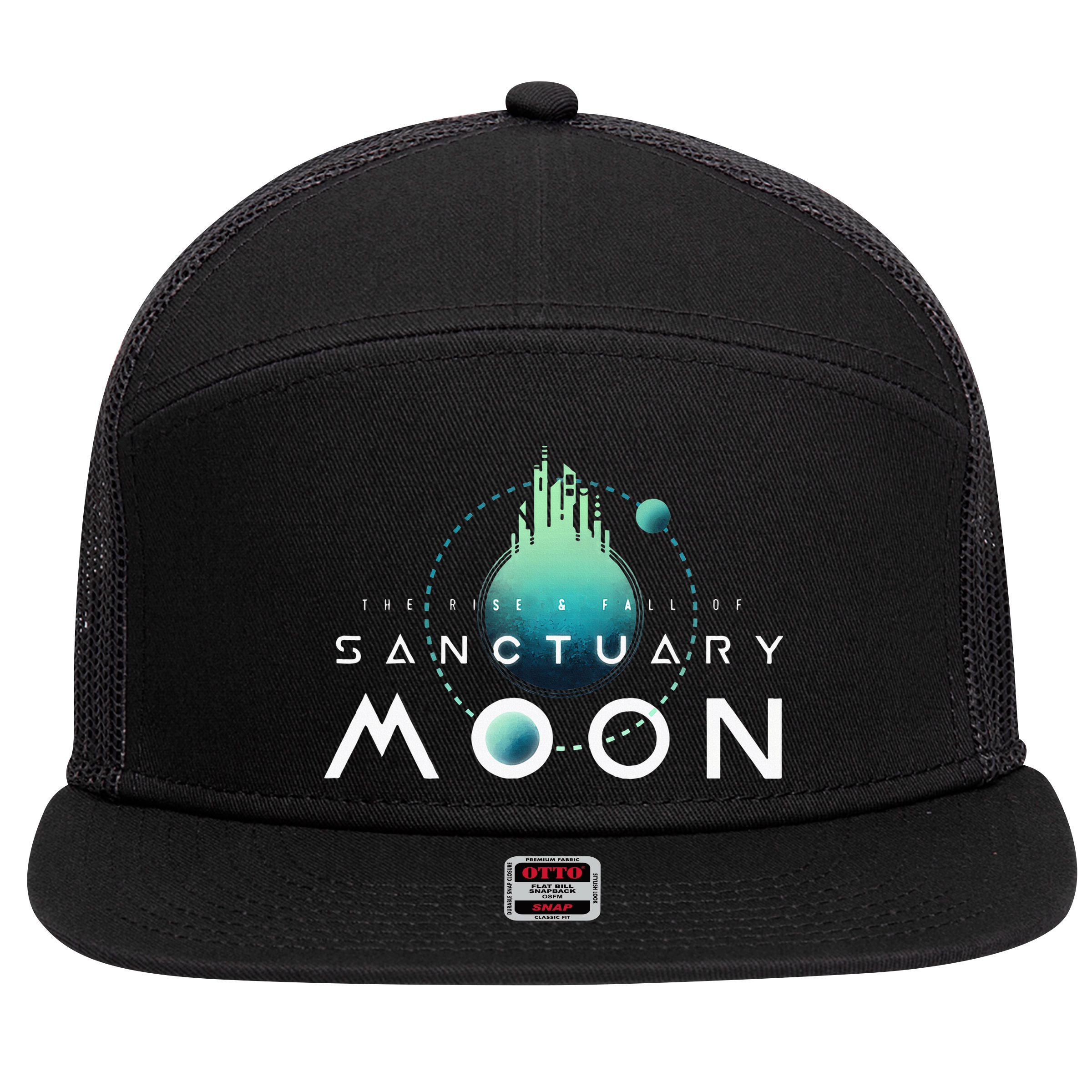 Sanctuary Moon Murderbot Funny Moon Space Science Fiction 7 Panel Mesh Trucker Snapback Hat