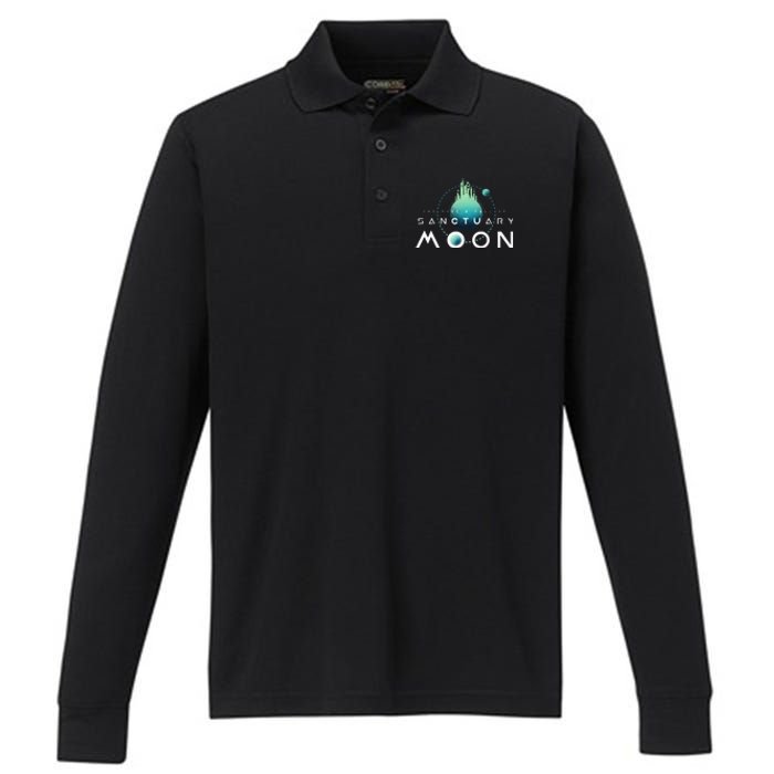 Sanctuary Moon Murderbot Funny Moon Space Science Fiction Performance Long Sleeve Polo