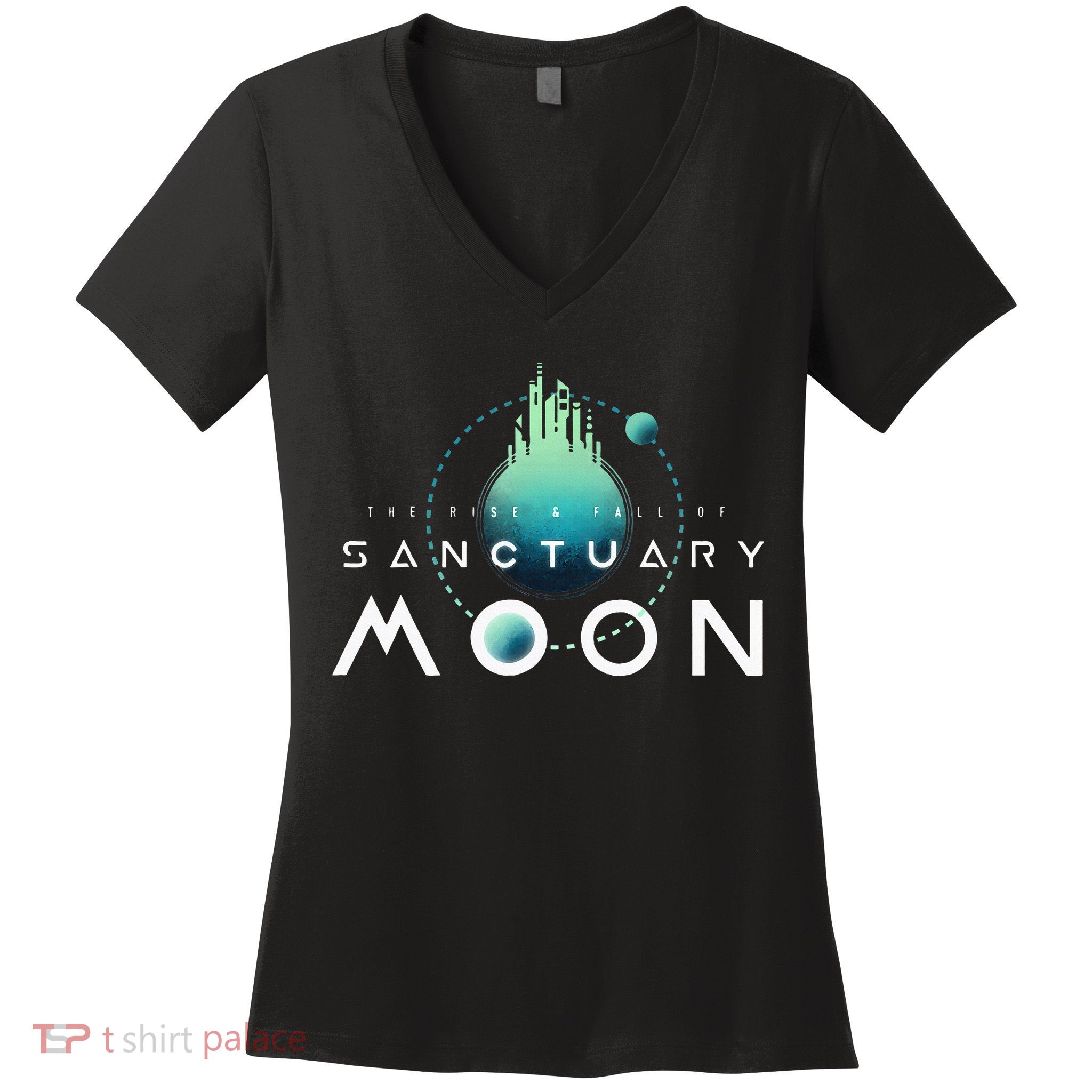 Sanctuary Moon Murderbot Funny Moon Space Science Fiction Women's V-Neck T-Shirt