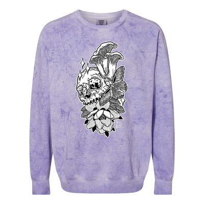 Skull Mushrooms Magnolia and Butterfly Tattoo Design  Colorblast Crewneck Sweatshirt