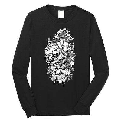 Skull Mushrooms Magnolia and Butterfly Tattoo Design  Long Sleeve Shirt