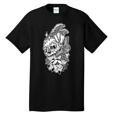 Skull Mushrooms Magnolia and Butterfly Tattoo Design  Tall T-Shirt