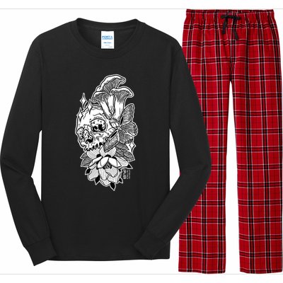 Skull Mushrooms Magnolia and Butterfly Tattoo Design  Long Sleeve Pajama Set