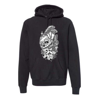 Skull Mushrooms Magnolia and Butterfly Tattoo Design  Premium Hoodie