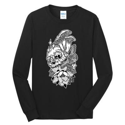 Skull Mushrooms Magnolia and Butterfly Tattoo Design  Tall Long Sleeve T-Shirt