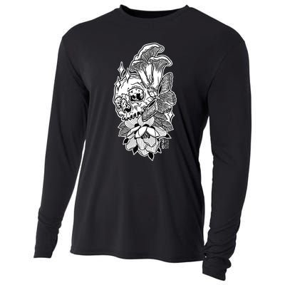 Skull Mushrooms Magnolia and Butterfly Tattoo Design  Cooling Performance Long Sleeve Crew