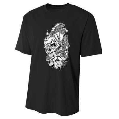 Skull Mushrooms Magnolia and Butterfly Tattoo Design  Performance Sprint T-Shirt