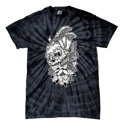 Skull Mushrooms Magnolia and Butterfly Tattoo Design  Tie-Dye T-Shirt